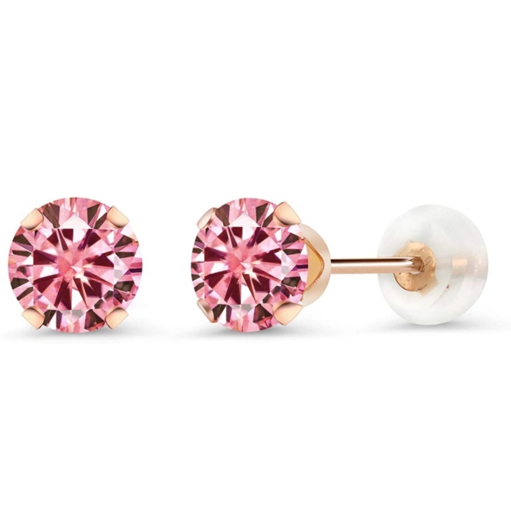 10k Rose Gold Pink Diamond Earrings